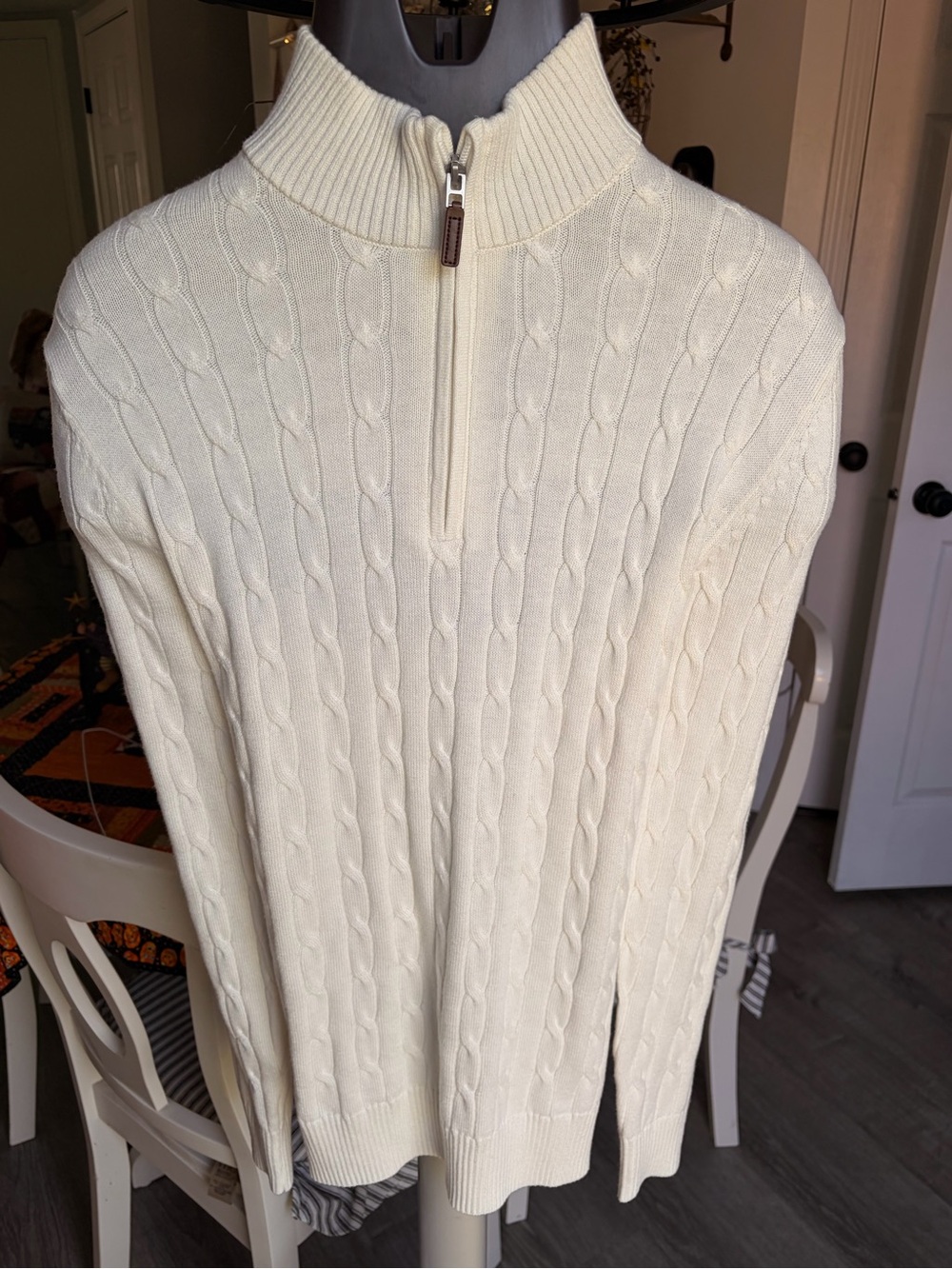 Men’s Club Room Cream Cable-Knit Half-Zip Turtleneck Sweater